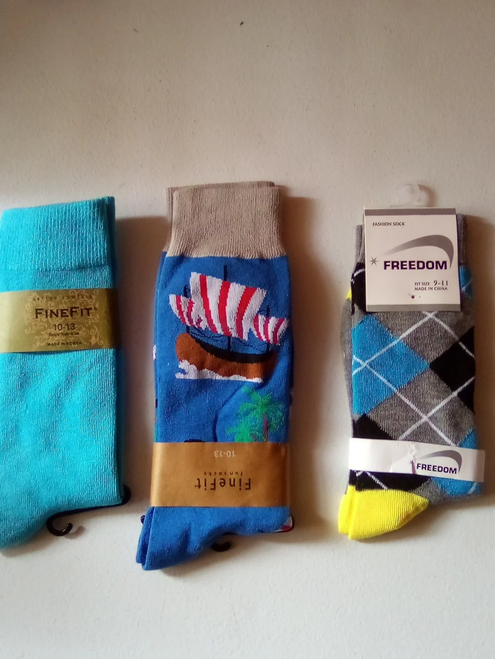 Blue Novelty Crew Socks with Viking Ship Design ( Bag B )
